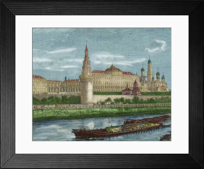 Framed Print : Russian. Moscow. Kremlin and Moskva River. Engraving. 19th c Framed Print : Russian. Moscow. Kremlin and Moskva River. Engraving. 19th c