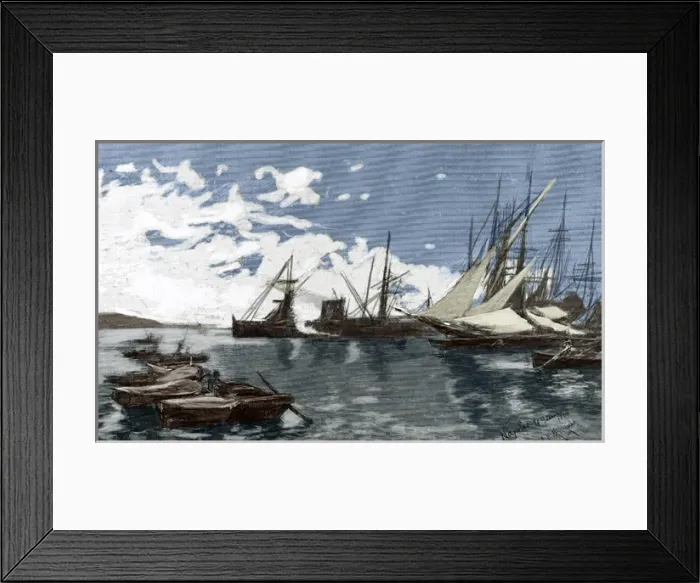Framed Print : Italy. Port of Naples. Drawing by Jose Maria Garcia (1862-19 Framed Print : Italy. Port of Naples. Drawing by Jose Maria Garcia (1862-19