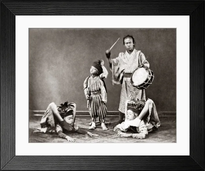 Framed Print : Child acrobats, Japan, circa 1870s Framed Print : Child acrobats, Japan, circa 1870s