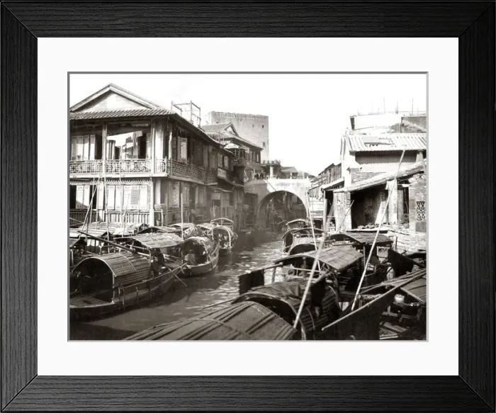 Framed Print : River boats, Canton, China circa 1880s Framed Print : River boats, Canton, China circa 1880s