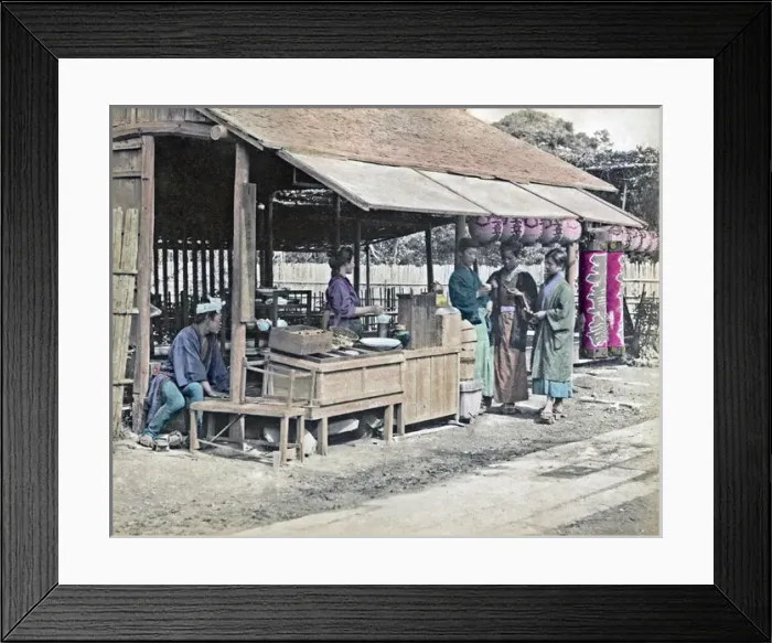 Framed Print : Wayside food stall, Japan, circa 1870s Framed Print : Wayside food stall, Japan, circa 1870s