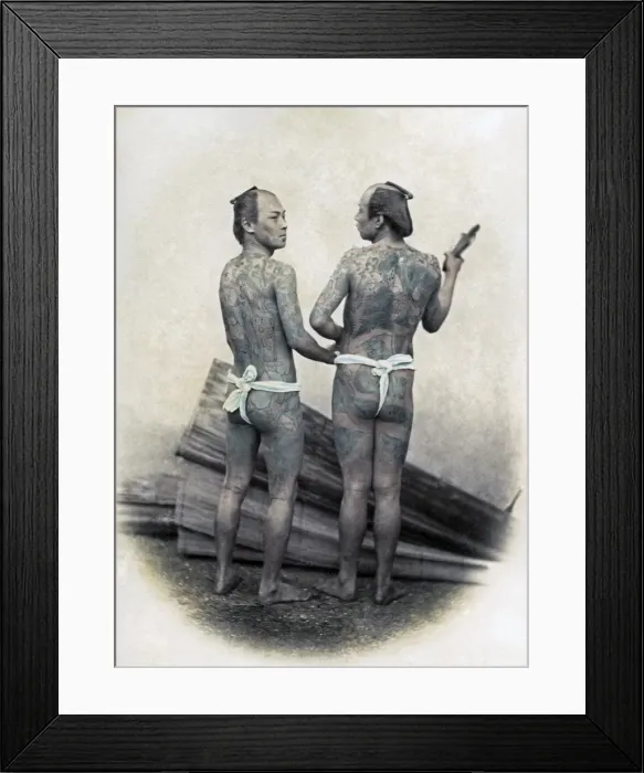 Framed Print : Tattooed men, Japan, circa 1870s Framed Print : Tattooed men, Japan, circa 1870s