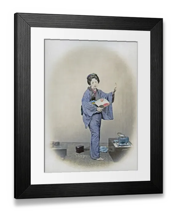 Framed Print : Geisha with a fan, Japan, circa 1870s Framed Print : Geisha with a fan, Japan, circa 1870s