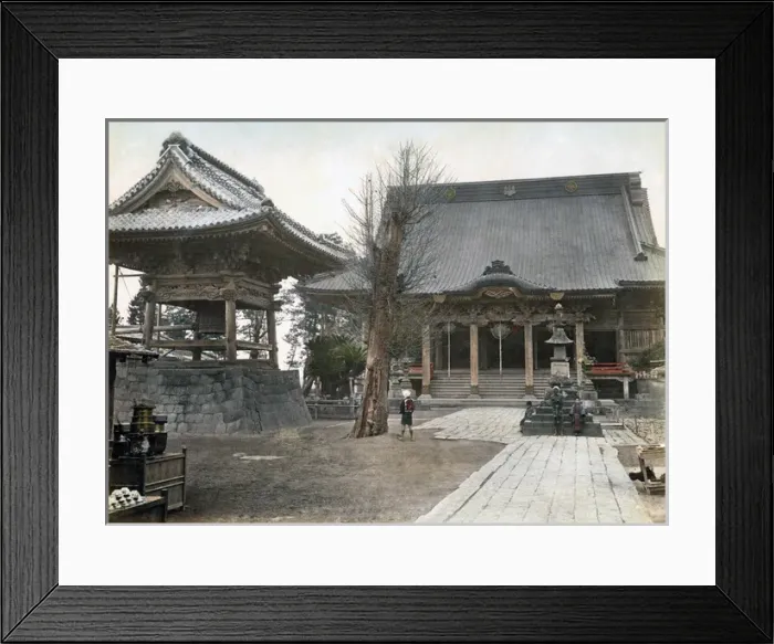Framed Print : Temple and bell, Kawasaki, Japan, circa 1880s Framed Print : Temple and bell, Kawasaki, Japan, circa 1880s