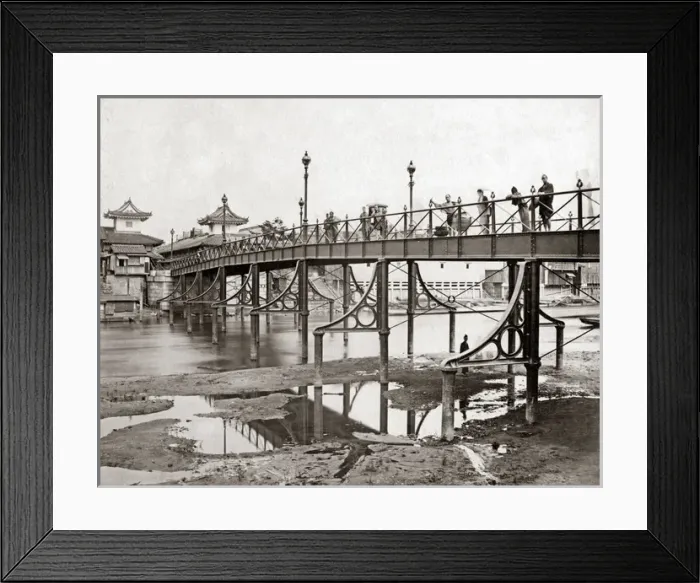 Framed Print : Iron bridge, Osaka, Japan, circa 1880s Framed Print : Iron bridge, Osaka, Japan, circa 1880s