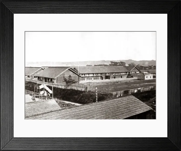 Framed Print : Japanese Barracks at Noge, Japan, 1870s Framed Print : Japanese Barracks at Noge, Japan, 1870s