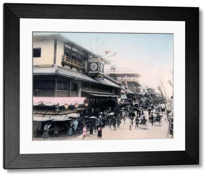 Framed Print : Theatre Street, Osaka, Japan, circa 1880s Framed Print : Theatre Street, Osaka, Japan, circa 1880s