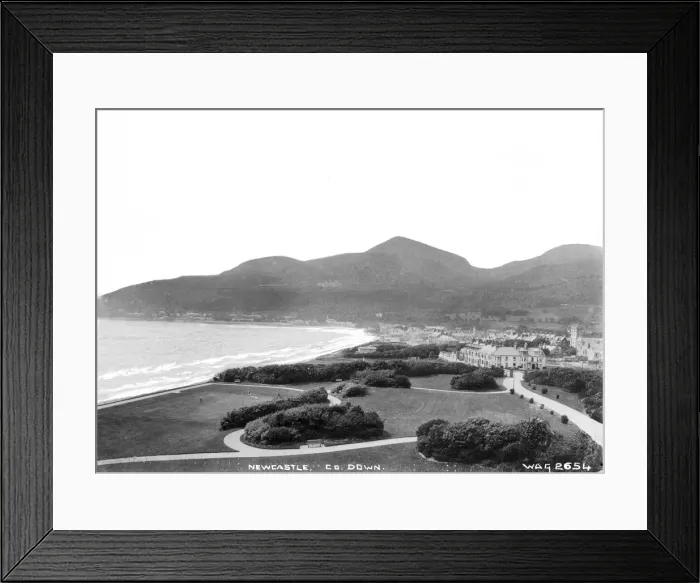 Framed Print : Newcastle - an elevated view of the town and promenade with the Mournes in the background Framed Print : Newcastle - an elevated view of the town and promenade with the Mournes in the background