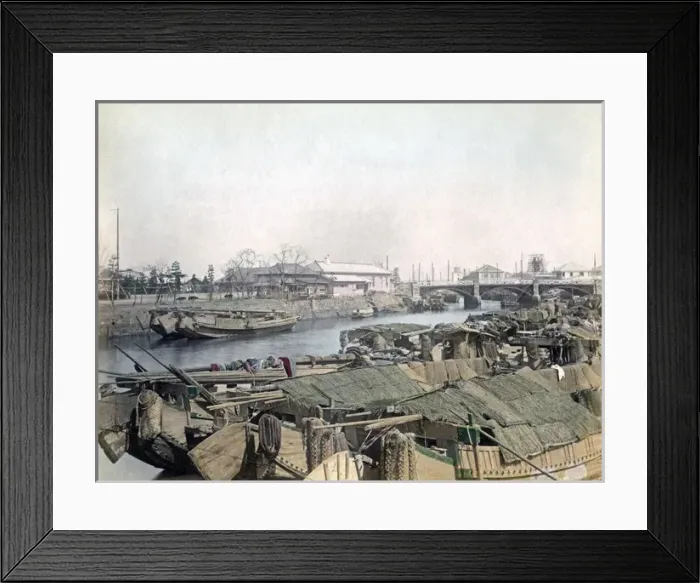 Framed Print : Boats in the creek, Yokohama, Japan, circa 1880s