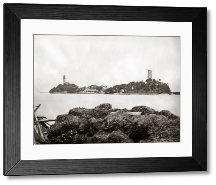 Framed Print : Pagodas, probably near Canton (Guangzhou) China circa 1880s Framed Print : Pagodas, probably near Canton (Guangzhou) China circa 1880s