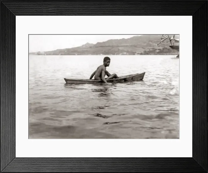 Framed Print : Diver and boat, the harbour of St Pierre, Martinique, circa Framed Print : Diver and boat, the harbour of St Pierre, Martinique, circa