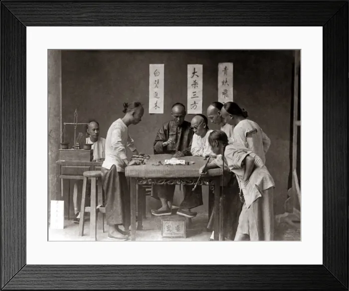 Framed Print : Chinese men playing a board game, China circa 1880s Framed Print : Chinese men playing a board game, China circa 1880s
