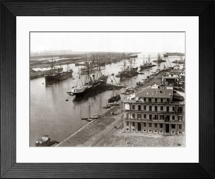 Framed Print : Ships in dock at Suez, Egypt, circa 1880s Framed Print : Ships in dock at Suez, Egypt, circa 1880s