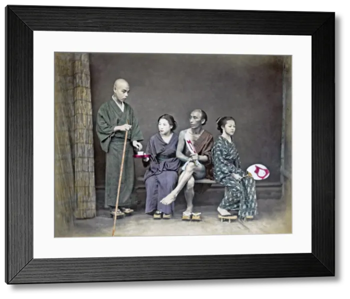Framed Print : Tea for pilgrims, Japan, circa 1880s - Studio tableau Framed Print : Tea for pilgrims, Japan, circa 1880s - Studio tableau