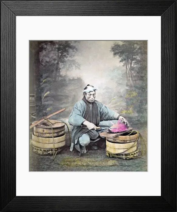 Framed Print : Fishmonger at work, Japan, circa 1880s Framed Print : Fishmonger at work, Japan, circa 1880s