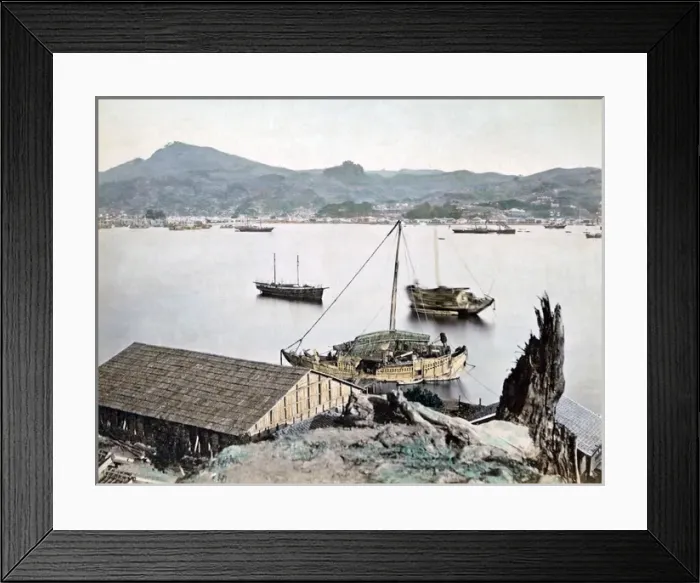 Framed Print : Junks at moorings (probably Nagasaki) Japan, circa 1880s Framed Print : Junks at moorings (probably Nagasaki) Japan, circa 1880s