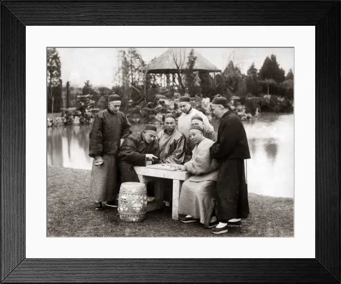 Framed Print : Men playing a board game, China, circa 1880s Framed Print : Men playing a board game, China, circa 1880s