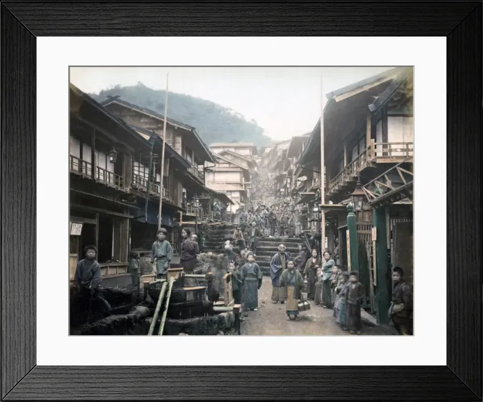Framed Print : Busy street, Ikao, Japan, circa 1880s Framed Print : Busy street, Ikao, Japan, circa 1880s
