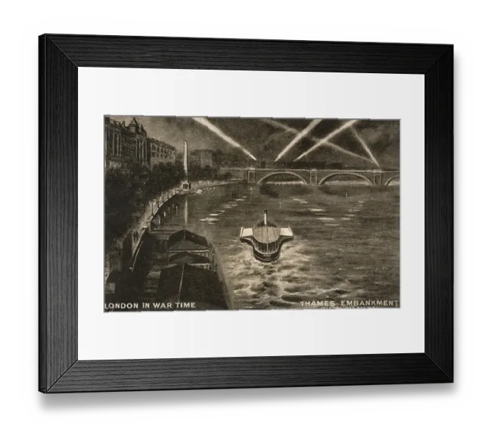 Framed Print : WW1 - London in wartime searchlights over the River Thames Framed Print : WW1 - London in wartime searchlights over the River Thames
