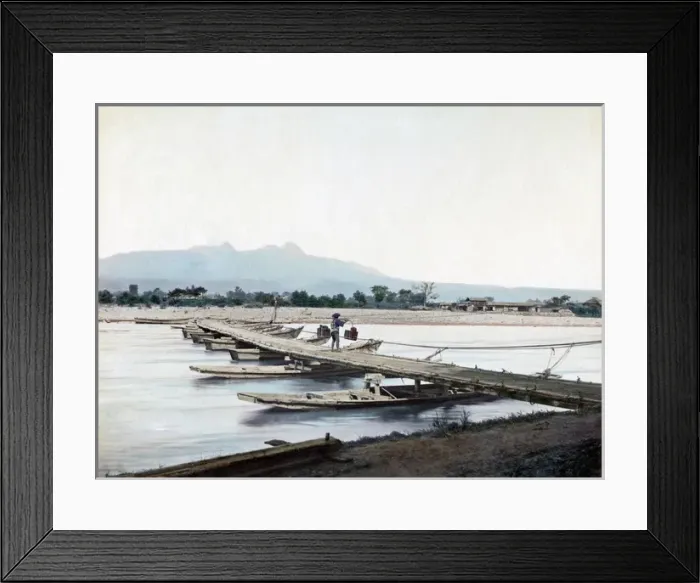 Framed Print : Bridge of boats, near Ikao, Japan, circa 1880s Framed Print : Bridge of boats, near Ikao, Japan, circa 1880s