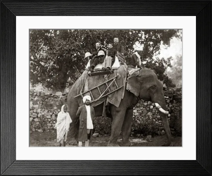 Framed Print : Europeans on an elephant, India, circa 1890 Framed Print : Europeans on an elephant, India, circa 1890
