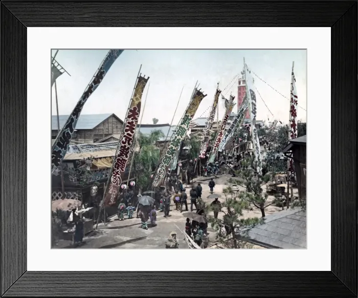Framed Print : Festival banners, Japan, circa 1890 Framed Print : Festival banners, Japan, circa 1890