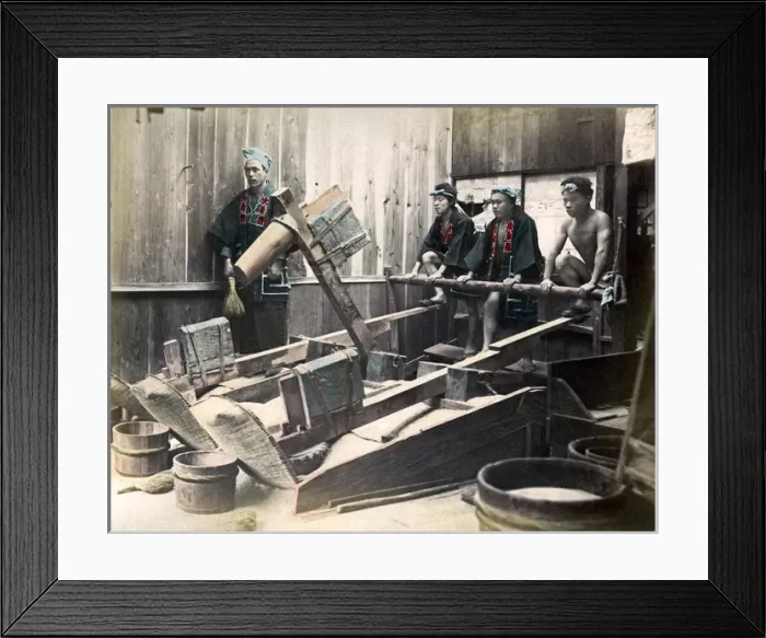Framed Print : Pounding rice, Japan, circa 1880s Framed Print : Pounding rice, Japan, circa 1880s