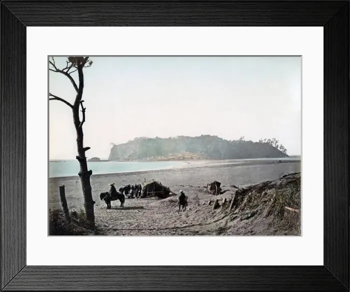 Framed Print : The beach and island at Enoshima, Kanagawa, Japan, circa 188 Framed Print : The beach and island at Enoshima, Kanagawa, Japan, circa 188