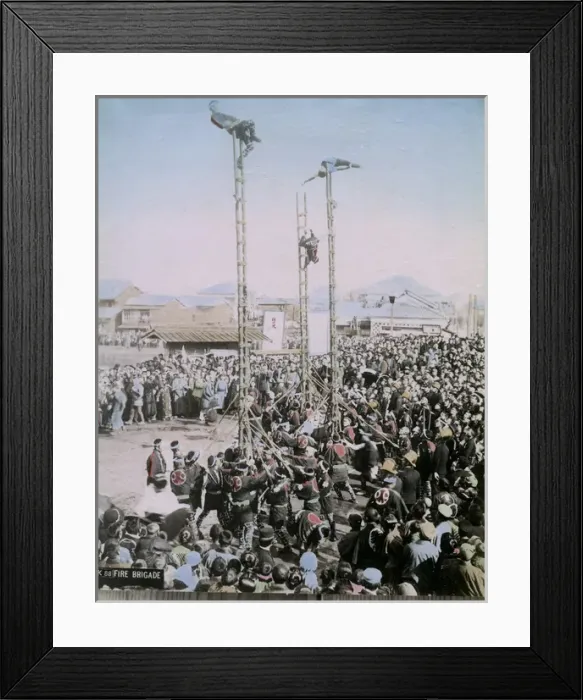Framed Print : Gymnastic display by the fire brigade, Japan, circa 1890 Framed Print : Gymnastic display by the fire brigade, Japan, circa 1890