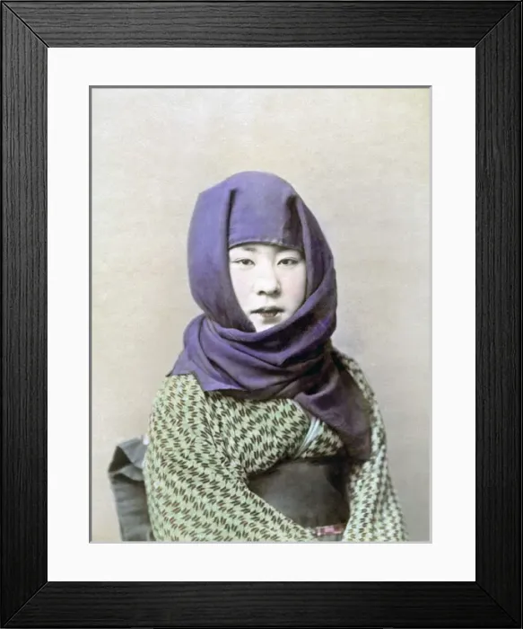 Framed Print : Woman with winter scarf, Japan, circa 1880s Framed Print : Woman with winter scarf, Japan, circa 1880s