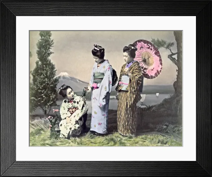 Framed Print : Three geishas, Japan, circa 1890 Framed Print : Three geishas, Japan, circa 1890