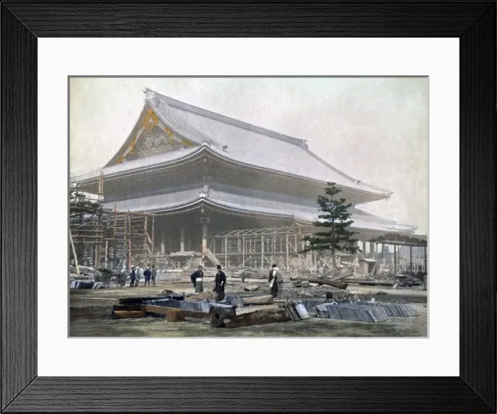 Framed Print : Contrction work on a temple, Japan, circa 1880s Framed Print : Contrction work on a temple, Japan, circa 1880s