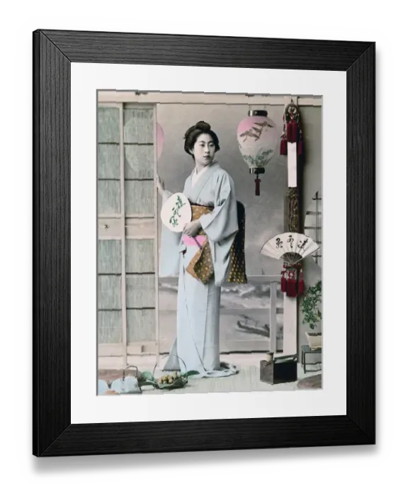 Framed Print : Geisha with fan, Japan, circa 1890 Framed Print : Geisha with fan, Japan, circa 1890
