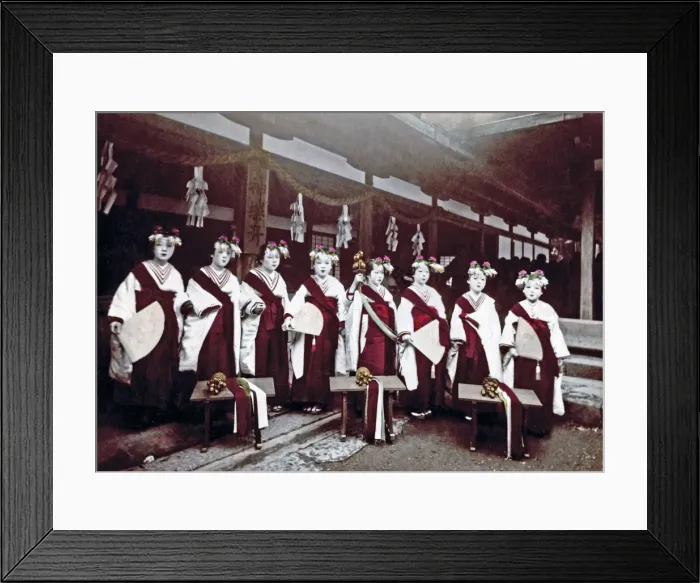 Framed Print : Group of miko (temple maidens) Japan, circa 1880s Framed Print : Group of miko (temple maidens) Japan, circa 1880s
