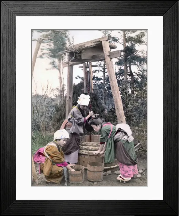 Framed Print : Drawing water from a well, Japan, circa 1880s Framed Print : Drawing water from a well, Japan, circa 1880s
