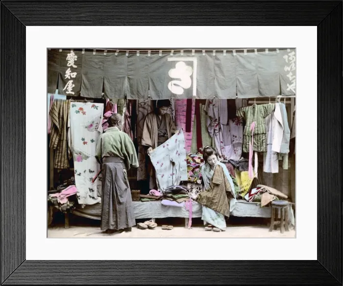 Framed Print : Cloth store, Japan circa 1890 Framed Print : Cloth store, Japan circa 1890