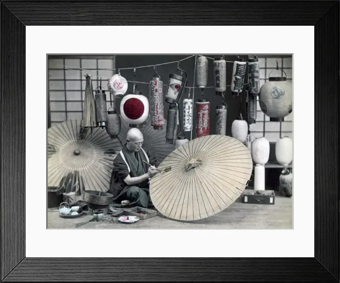 Framed Print : Umbrella maker, Japan, circa 1880s Framed Print : Umbrella maker, Japan, circa 1880s
