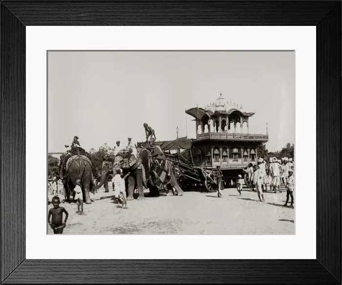 Framed Print : Elephant pulling religious festival car, India, circa 1890 Framed Print : Elephant pulling religious festival car, India, circa 1890
