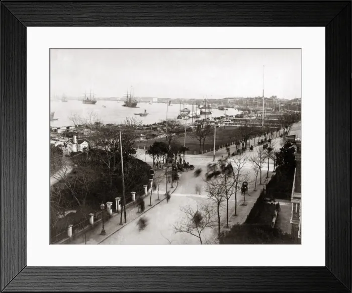 Framed Print : View along the Bund, with ships in the harbour, Shanghai, Ch Framed Print : View along the Bund, with ships in the harbour, Shanghai, Ch