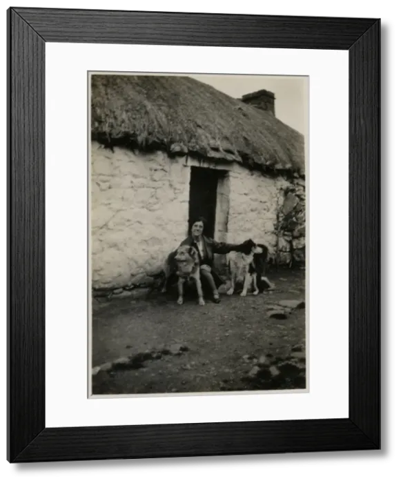 Framed Print : Woman in Scotland with two collie dogs Framed Print : Woman in Scotland with two collie dogs