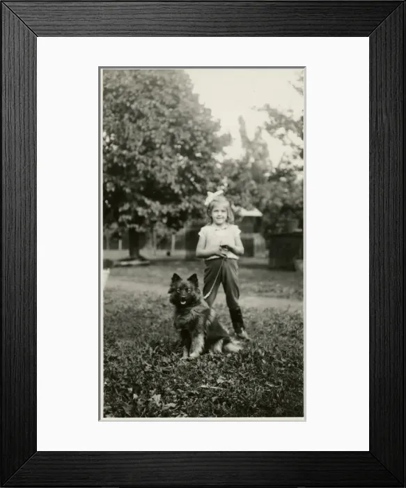 Framed Print : Girl in a park with her dog on a lead Framed Print : Girl in a park with her dog on a lead