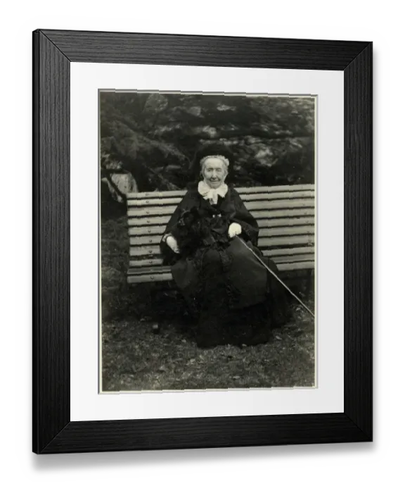 Framed Print : Elderly woman on a bench with her dog Framed Print : Elderly woman on a bench with her dog