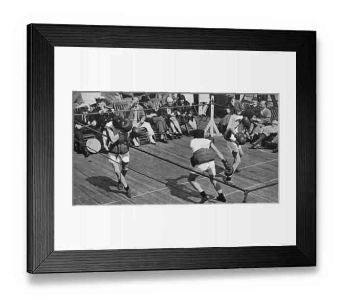 Framed Print : Blindfold boxing match on board the Berengaria Framed Print : Blindfold boxing match on board the Berengaria