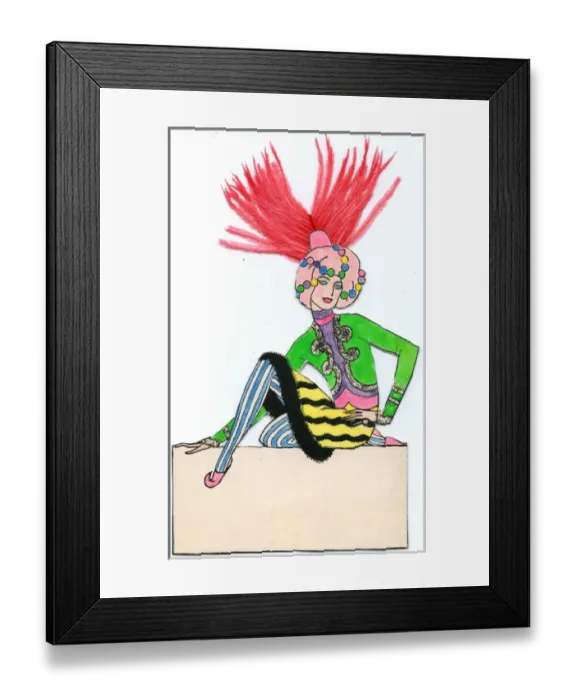 Framed Print : Woman in exotic costume on a place card Framed Print : Woman in exotic costume on a place card
