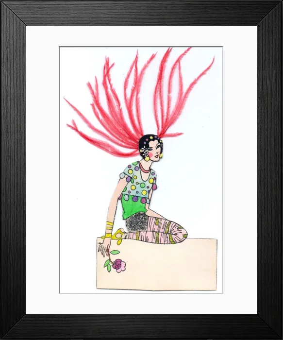 Framed Print : Woman in exotic costume on a place card Framed Print : Woman in exotic costume on a place card
