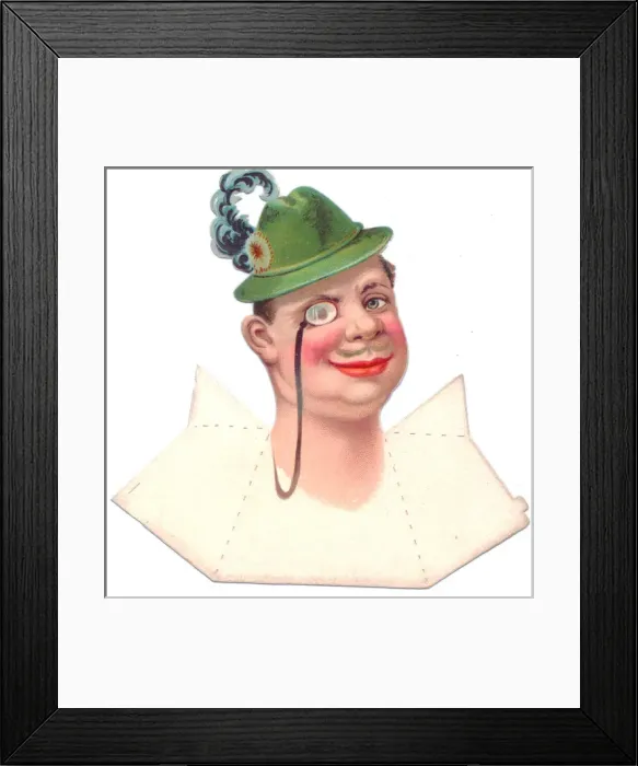 Framed Print : Smiling man in a hat on a place card Framed Print : Smiling man in a hat on a place card