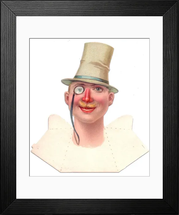 Framed Print : Smiling man in a hat on a place card Framed Print : Smiling man in a hat on a place card