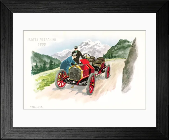 Framed Print : Isotta Fraschini car on a postcard Framed Print : Isotta Fraschini car on a postcard