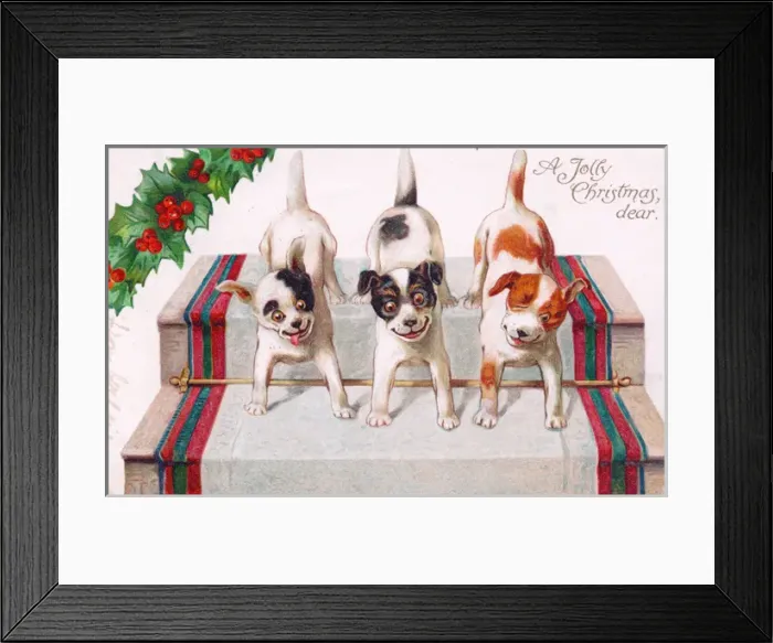 Framed Print : Three dogs on a Christmas postcard Framed Print : Three dogs on a Christmas postcard