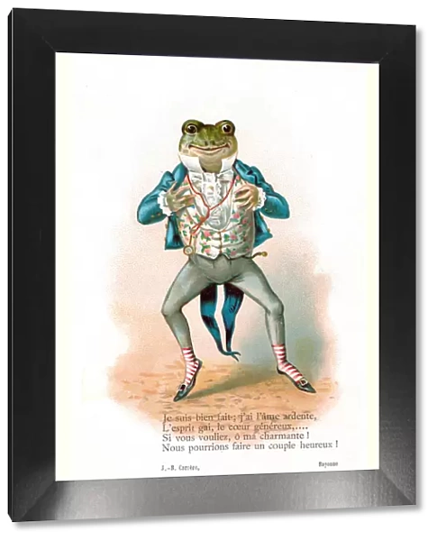 Frog in human clothing on a French postcard